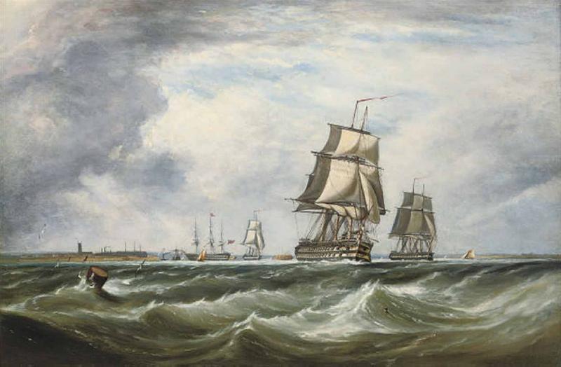 Ebenezer Colls A Royal Naval Squadron running out of Portsmouth oil painting image